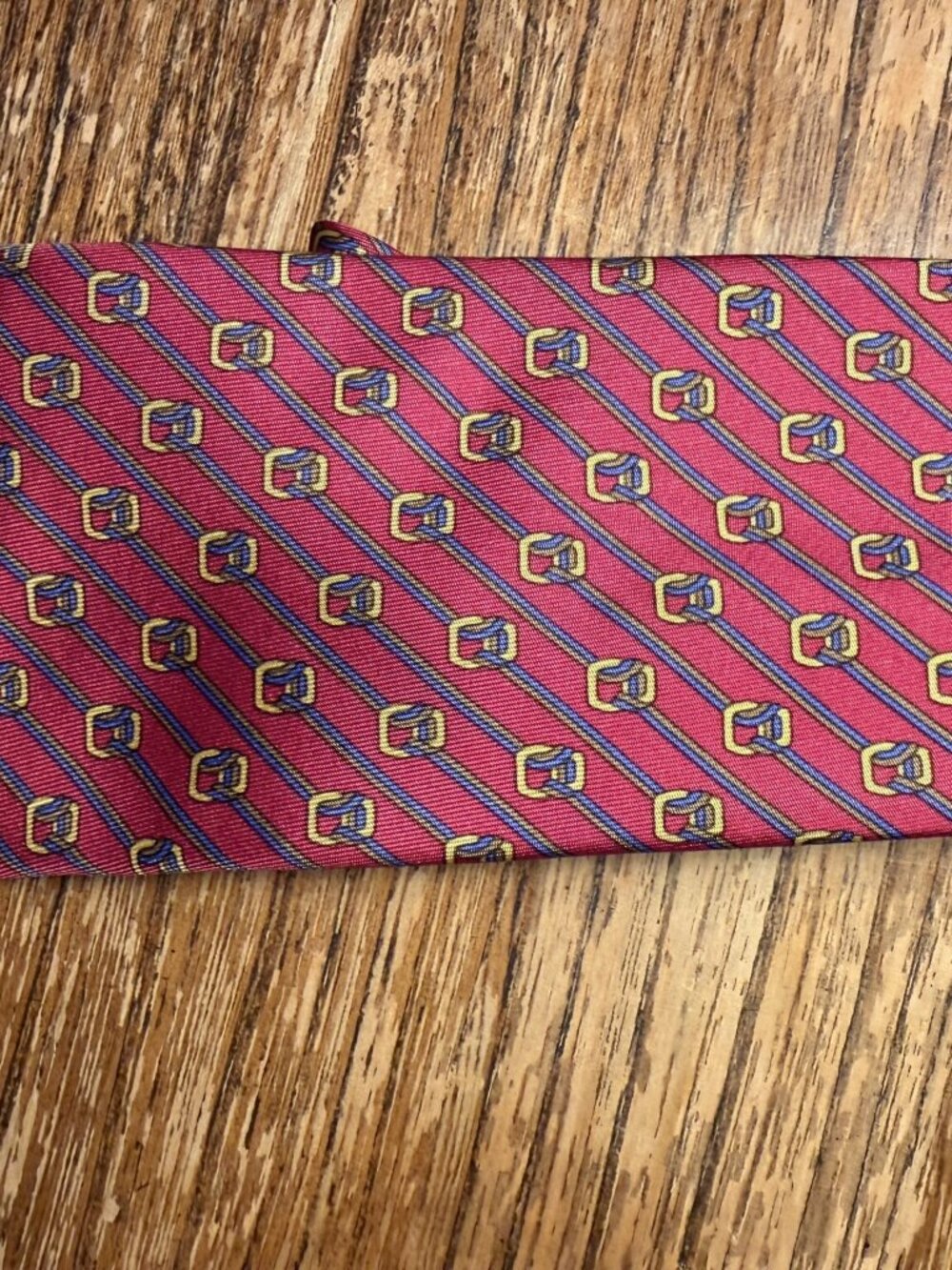 Hermes Paris Burgundy Gold Stirrup Stripe Silk Tie